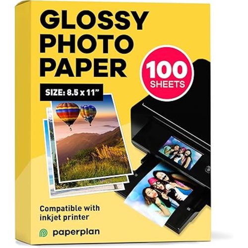 Glossy Photo Paper For Printer 8.5 x 11” x 100 Sheets - Picture Paper for Printer - Works with Inkjet Printer - Professional Standard // Paper Plan