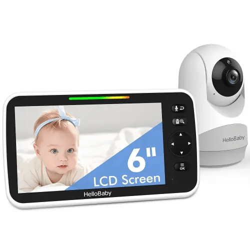HelloBaby 6”IPS Large Screen, Video Baby Monitor with Upgraded 4000mAh Battery, 2-Way Talk, Night Vision, Pan-Tilt-Zoom, No WiFi, ECO Mode