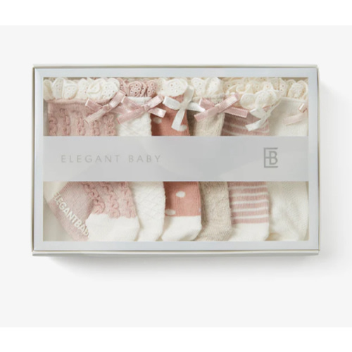 Fancy Pink Non Slip Baby Socks 6pk