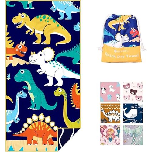 Eunzel Microfiber Kids Beach Towel, Quick Dry Towels for Girls & Boys Sand Free Travel Towel for Beach, Camping, Swim Pool 60"x30",Colorful Dinosaur