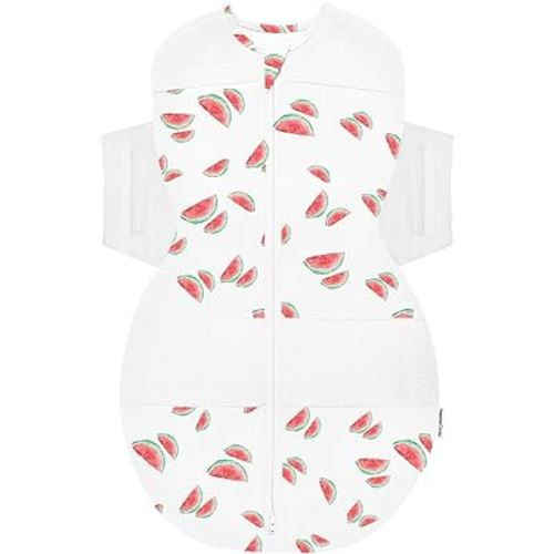 Happiest Baby SNOO Sleep Sack - 100% Organic Cotton Baby Swaddle Blanket - Doctor Designed Promotes Healthy Hip Development (Ivory Watermelons, Small)