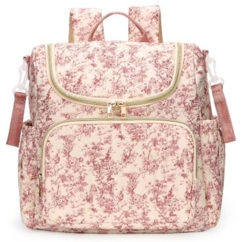 Quilted Diaper Bag Backpack Large Floral Puffy Backpack Multi-compartment Baby Storage Backpack for Mom Travel Hospital