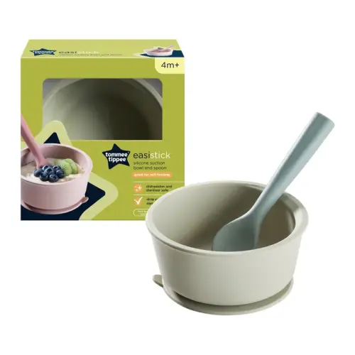 Tommee Tippee Easistick Silicone Suction Bowl And Spoon Assorted Colours | Baby Bunting AU
