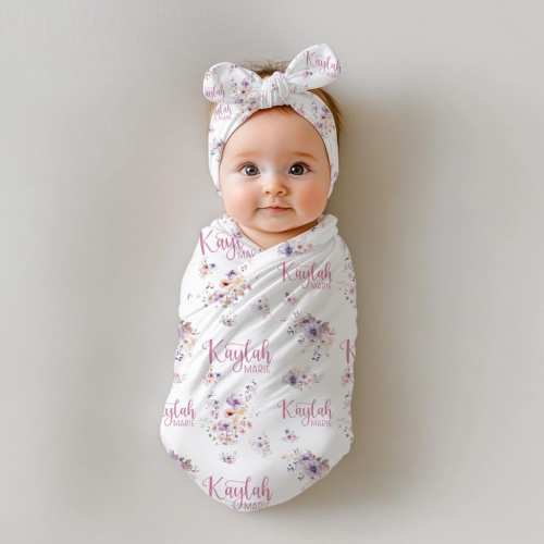 Wildflower Swaddle Set, Wild Flower Swaddle Set, Baby Girl Floral Blanket, Wildflower Nursery Theme, Girl Baby Shower Gift F113