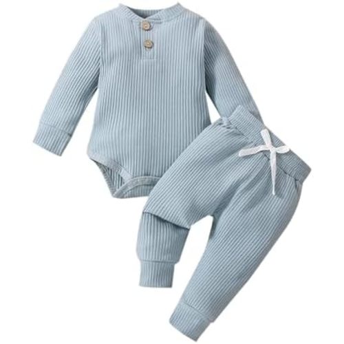 Newborn Baby Boy Clothes Infant Long Sleeve Romper and Pants Set Knitted Cotton Fall Winter Outfits
