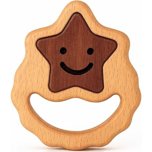 Natural Wooden Baby Rattle Teether for 0–6 Months, 6–12 Months | Montessori Sensory Developmental Grasping Toy | Non-Toxic Natural Wood Infant Toy | First Year Baby Gift Boy Girl