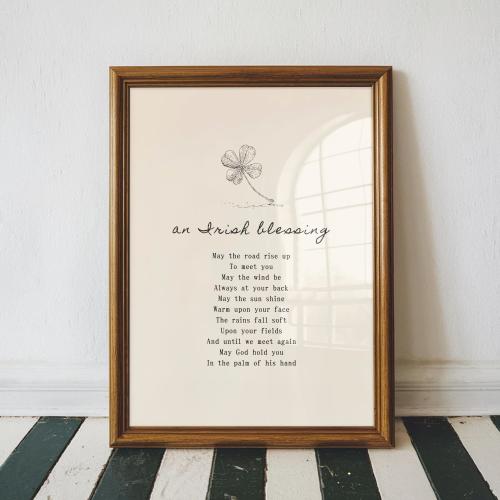 Irish Blessing Wall Art Print Four Leaf Clover Irish Quote – Celtic Inspirational Poem – Rustic Faith Decor – Gift for Irish Heritage