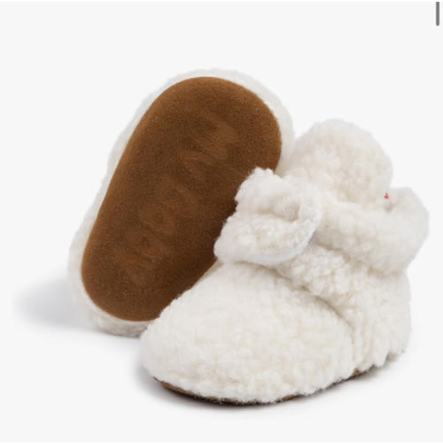 Meckior Infant Baby Boys Girls Cotton Booties Winter Fleece Warm Cozy Socks Soft Bottom Newborn Toddle First Walkers Crib Shoes with Grippers
