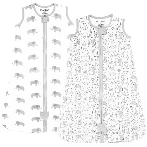 Mama Cheetah Baby Wearable Blanket, Swaddle Transition Organic Cotton Sleep Bag, 0.5 TOG Sleeping Sack with 2-Way Zipper, Animals/Elephant