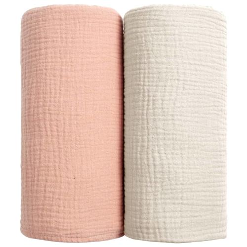 lulumoon Muslin Swaddle Blanket Baby - Cotton Swaddling Blanket Soft Baby Receiving Blankets Neutral 2Pack(Peach)