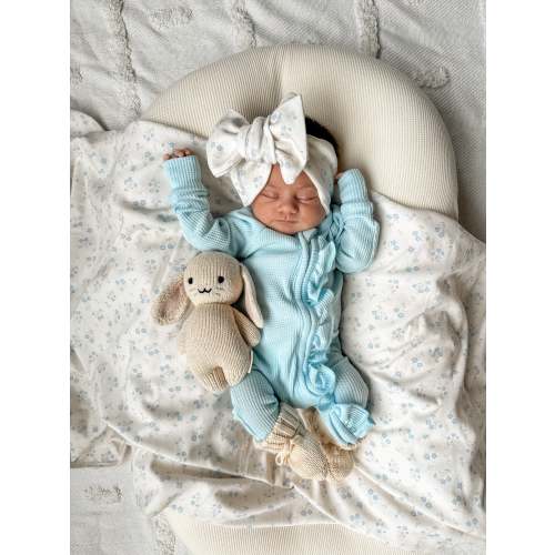 Frill Zip Romper | Baby Blue Waffle