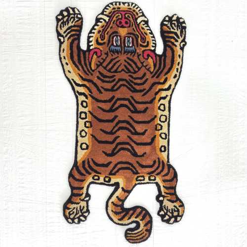 Tibetan Tiger Rug - Handmade Wool Tufted Rug | Animal Motif Rug | Animal Shaped Rug | Unique Area Rug for Living Room & Bedroom | Boho Decor