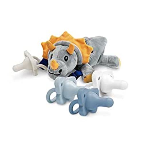 Amazon.com : Dr. Brown’s HappyPaci 100% Silicone Baby Pacifier 0-6m, BPA Free 4-Pack with Lovey Soft Plush Animal Teether Holder, Triceratops : Baby