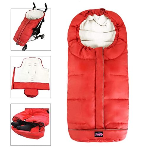 Waterproof Universal Stroller Bunting Bag, 3in1 Use Baby Sleeping Bag Adaptable for Most Strolllers, Central and Bottom Opens with Weather Strap to Aavoid Wind Go Between Zippers, Toddler 6-36M - Red - Toddler-M