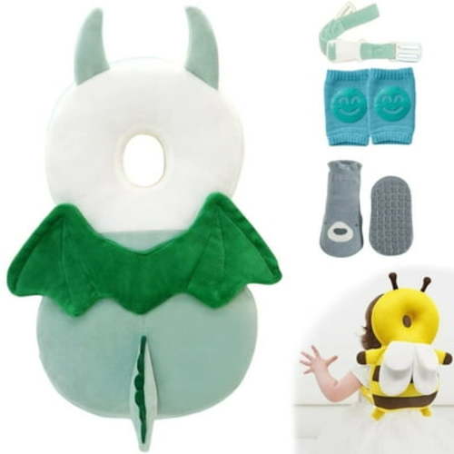 Baby Head Protector Backpack Wear, Toddlers Head Safety Pad with Baby Knee Pads and Anti-Slip Sock, Adjustable Baby Backpack Head Protection for Baby Walking Crawling (Cute Bumblebee A) c