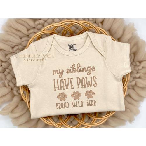 Embroidered My Siblings have PAWS Bodysuit, Personalized Pet ONESIES® Brand, Pet Pregnancy Announcement, Dog Cat Lover, Pets Name Paws 750