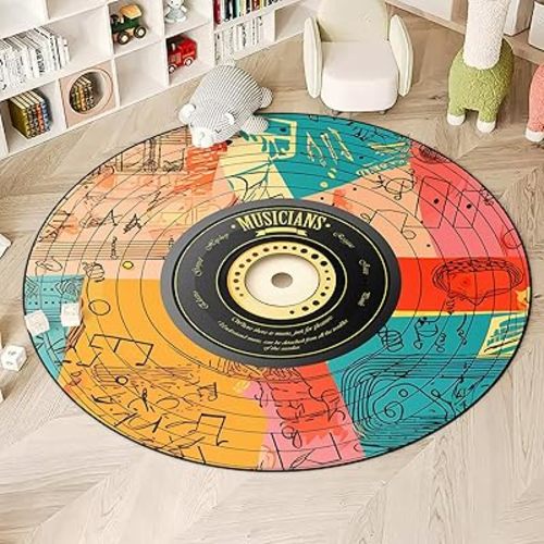 CD Shape Area Rug Teen Boys Carpet, Music Compact Disc Design and Shape for Musical Room, TV Room, Video Room, Movie Room, Boys Girls Bedroom Playroom, Living Room (5’4" / 63" / 160cm Dia)