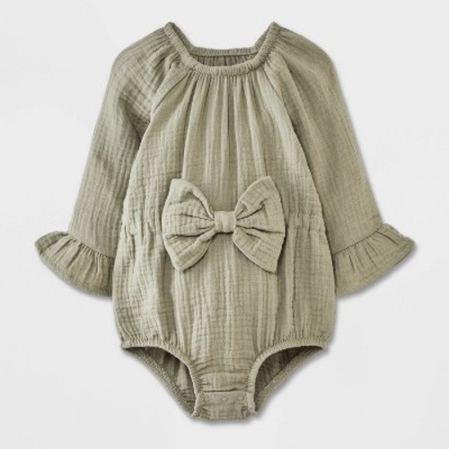 Grayson Mini Baby Girls' Bow Romper, Color: Green, Size: Infant12M