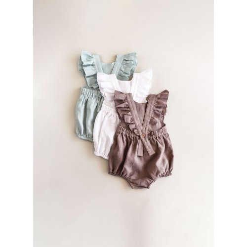 Linen Ruffle Romper, Baby and Toddler Romper, Frilly Baby Jumpsuit, 1st Birthday Outfit, Flower Girl Baby Outfit, Toddler Linen Jumpsuit