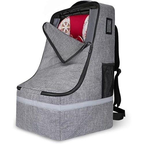 Car Seat Travel Bag for Airplane,Infant Seat Travel Bag with Shoulder Strap,Padded Car Seats Backpack with Reflective Stripes,Large Carseat Carrier Bag Travel Car Seat Cover,Grey