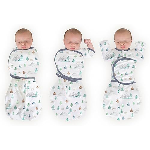 SwaddleDesigns 6-Way Omni Swaddle Sack® Arms Up Swaddle for Newborn, More Options to Calm Startle Reflex, Improves Sleep, Easy Transition Baby Sleep Sack, Sm, 0-3 Month, Watercolor Mountains & Trees