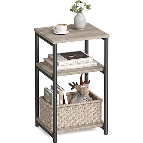 VASAGLE Side Table, Small End Table, Tall Nightstand for Living Room, Bedroom, Office, Bathroom, Greige and Classic Black ULET273B02