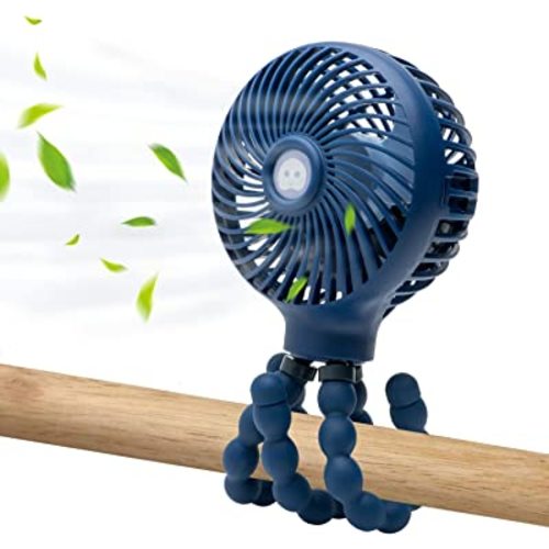 snawowo Mini Baby Stroller Fan, Handheld Personal Portable Clip On Fan with Flexible Tripod for Stroller Bike Desk Treadmill Crib Car Seat Outdoor Camping, USB or Battery Powered (NavyBlue)