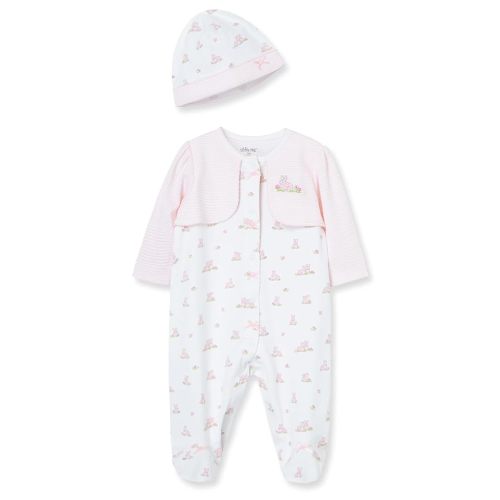 Little Me Clothes for Baby Girls 100% Cotton Scratch-Free Tag Footed One-Piece Romper and Hat Sleeper Set Preemie to 9 Months