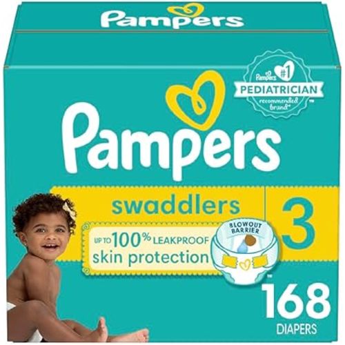 Pampers Swaddlers Diapers - Size 4, One Month Supply (150 Count), Ultra Soft Disposable Baby Diapers