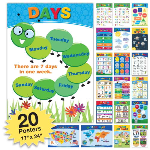 20 Educational Kids Posters (Double Sided English and Spanish)