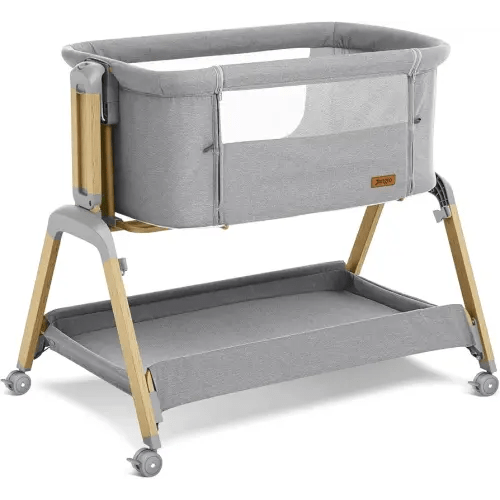 3 in 1 Baby Bassinet, Rocking Bassinets with Comfy Mattress and Wheels, Adjustable Height Bassinet Bedside Sleeper, Easy Folding Portable Crib for Newborn (Grey)