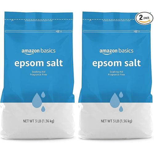 Amazon Basics Epsom Salt Soak, Unscented, Magnesium Sulfate USP, Muscle and Feet Relaxation, Resealable Bag, 3 Pound (Pack of 2)