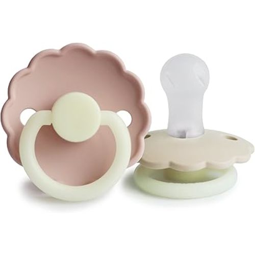 FRIGG Daisy Night SilkySoft Silicone Baby Pacifier | Made in Denmark | BPA-Free (Blush/Cream, 0-6 Months)
