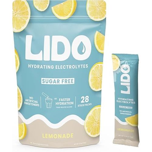 LIDO Hydrating Electrolytes | No Added Sugar | On The Go Powder Packets | No Artificial Ingredients | Vegan & Paleo Friendly | 28 Sticks - Lemonade