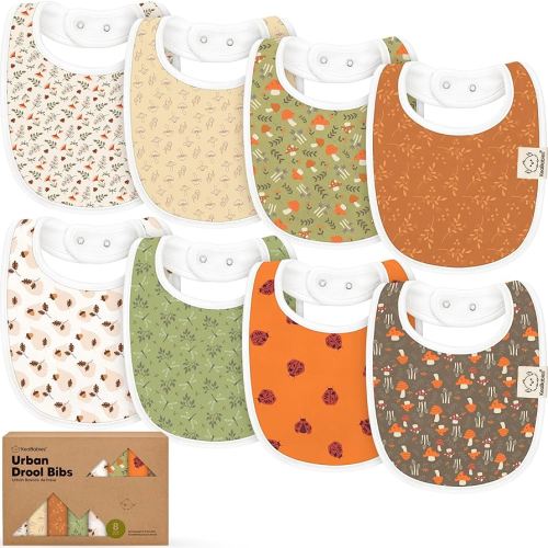 8-Pack Organic Baby Bibs for Boys, Girls - Soft Cotton Drooling and Teething Bibs for Baby Girl & Boy, Extra Absorbent, Easy To Clean & Put On for Toddler, Newborn, Infant 0-24 Months (Fall Spores)