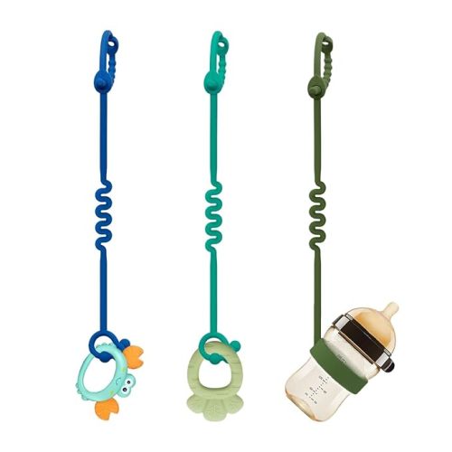 Toy Straps for Baby – 3 Pack Adjustable Silicone Toy Straps for Baby and Sippy Cup Straps for Strollers, High Chairs, Cribs, Car Seats, Food Grade Silicone, BPA Free (Spearmint+Blue+Olive)