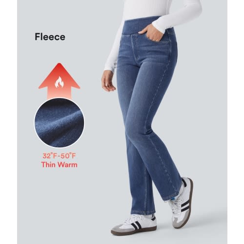 Halara Flex™ Denim Heat High Waisted Pockets Washed Casual Bootcut Jeans