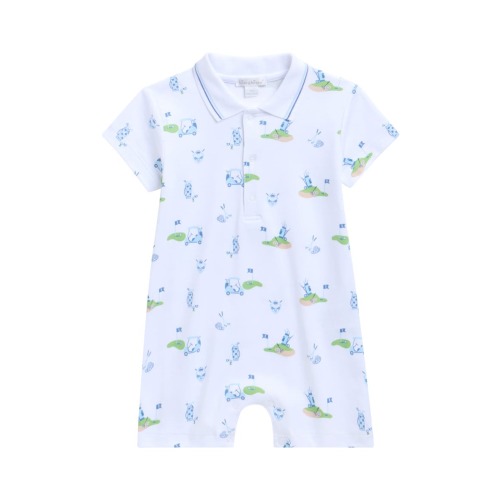 Print Pima Cotton Polo Romper