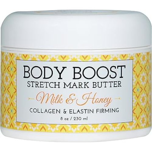 Body Boost Milk & Honey Stretch Mark Butter- Safe for Pregnancy and Nursing- Repair Stretch Marks and Scars- Paraben, Phenoxyethanol Free