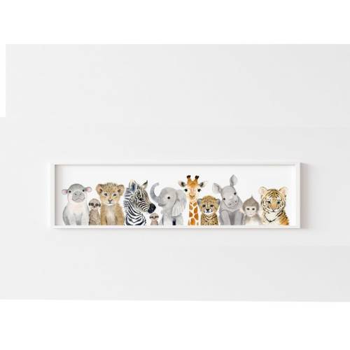 Safari Pano Nursery Print, Baby Animal Nursery Art, Safari Animal Watercolor, Jungle Baby Room Decor, Nursery Canvas Print, Canvas or PAPER