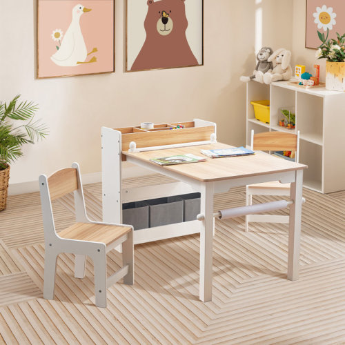 Harriet Bee Children Play Table with Bookcase and 2 Chairs Set & Reviews | Wayfair