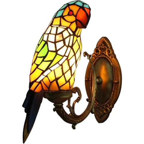 Tiffany Parrot Wall Sconce Lamp, XINDAR LED Unique Design Jewelries Glass Mirror Front Light Fixture Bedroom Beside Wall Light (C)