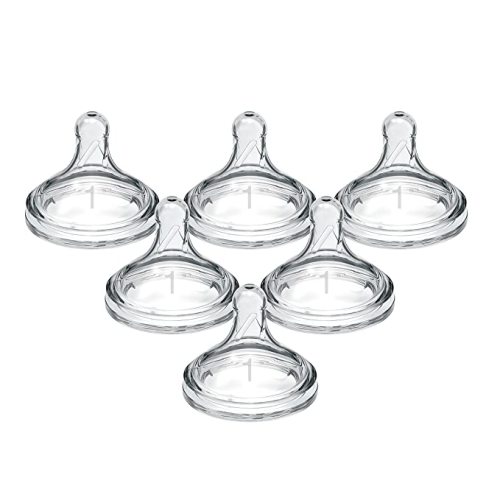 Dr. Brown's Natural Flow Level 1 Wide-Neck Baby Bottle Silicone Nipple, Slow Flow, 0m+, 100% Silicone Bottle Nipple, 6 Pack - Level 1, 0m+ - 6 Count (Pack of 1)