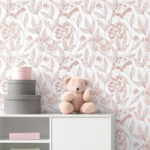 Timeet Pink Floral Wallpaper Peel and Stick Wall Paper Modern for Bedroom Bathroom Removable Self Adhesive Contact Paper 17 in x 78.7 in