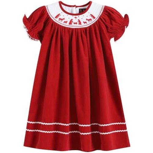 Lil cactus Baby and Girls Christmas Smocked Bishop Dress