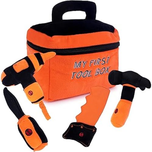 Talking Plush My First Toy Tool Box Set for Toddlers | Includes Cuddly Hammer, Handsaw, Screwdriver, Vibrating Hand Drill, & Zippered Tool Box with Cool Sounds