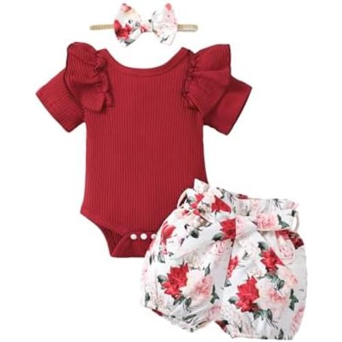 Newborn Baby Girl Summer Clothes Infant Girl Outfit Ruffle Romper Short Set Cute Baby Clothes for Girl