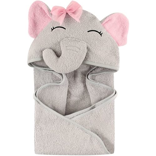 Hudson Baby Unisex Baby Cotton Animal Face Hooded Towel, Pretty Elephant, One Size