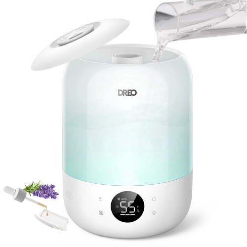 DREO Cool Mist Humidifier for Room, 3.7L Top-Fill & 35H Runtime Ultrasonic Humidifier, Custom Humidity Setting, Light Indicator & Aroma Tray, 26dB Quiet Humidifier for Home, Baby Bedroom, White