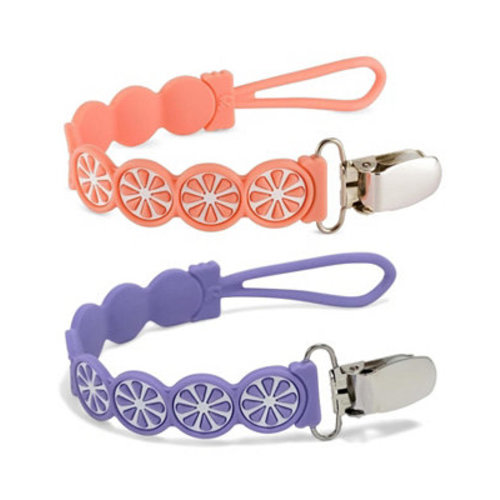 Silicone Pacifier Clip Baby Pacifier Holder 2-Pack, Purple & Grapefruit